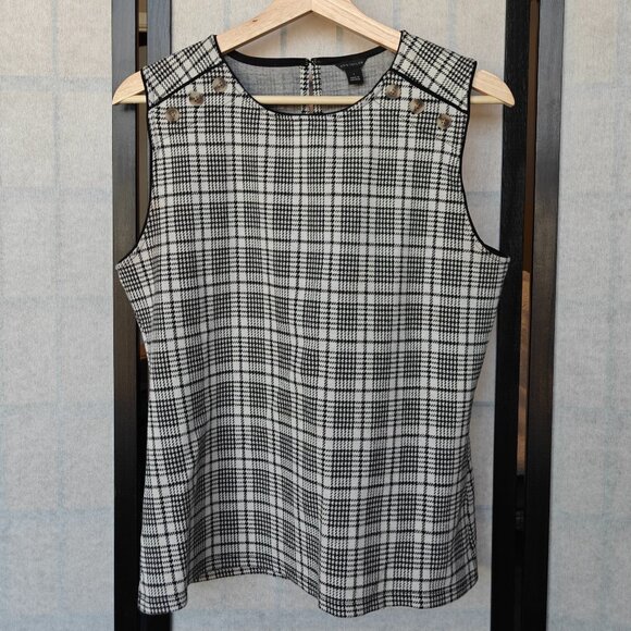 Ann Taylor Tops - Ann Taylor Plaid Sleeveless Top Black White Large Business Casual
